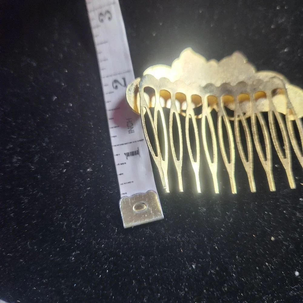 Vintage Cloisonne Enamel Butterfly Hair Comb Gold Tone Pink Green Floral 2.5